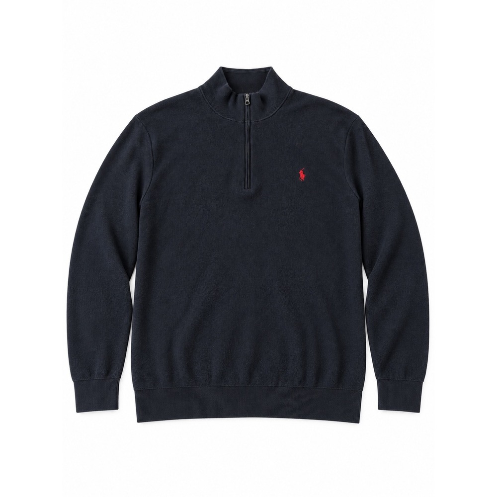 Polo Ralph Lauren 4XLT Tall Black Mesh-Knit Cotton Quarter-Zip Sweater